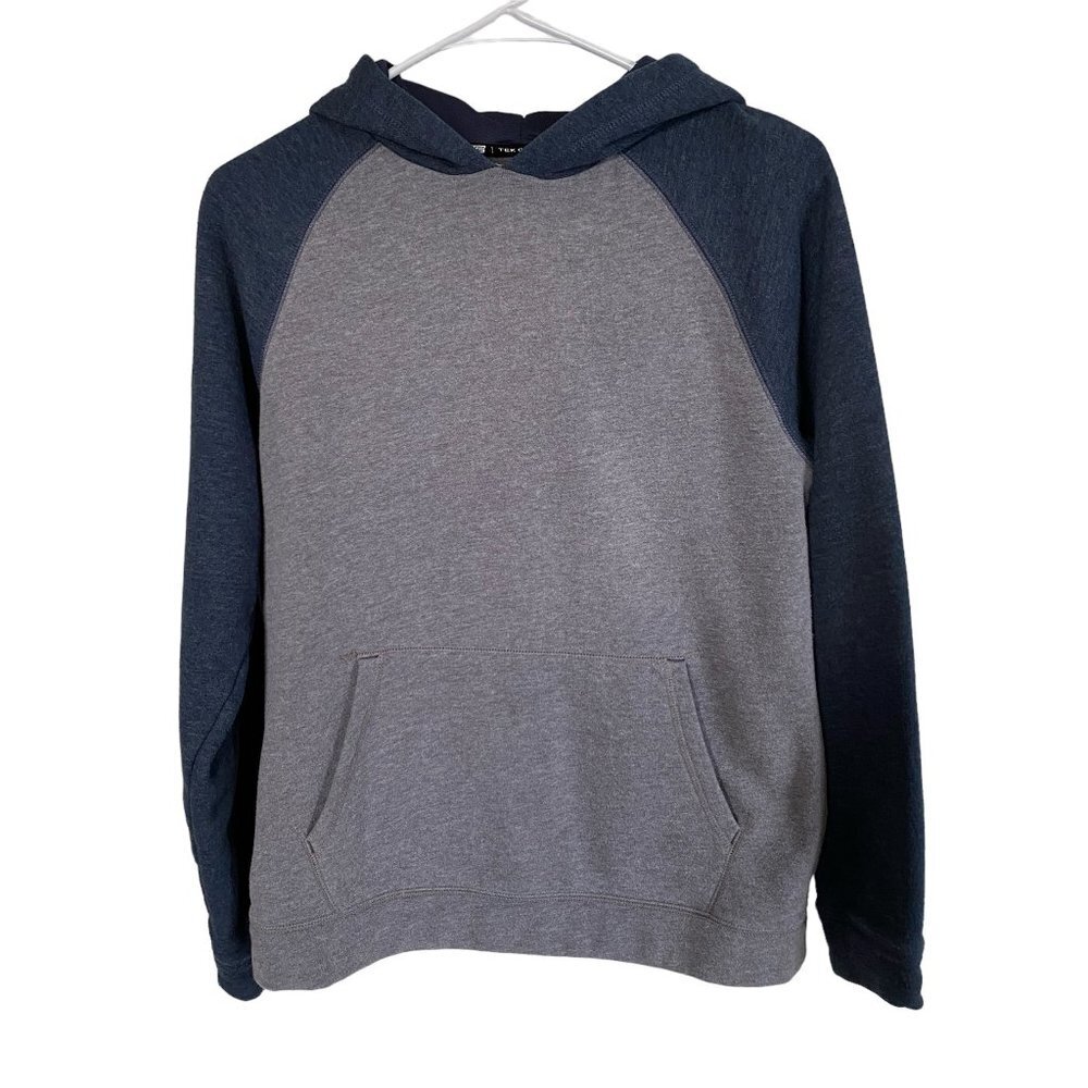Youth Tek Gear boys XL 18/20 gray and blue pullover hoodie kangaroo pockets